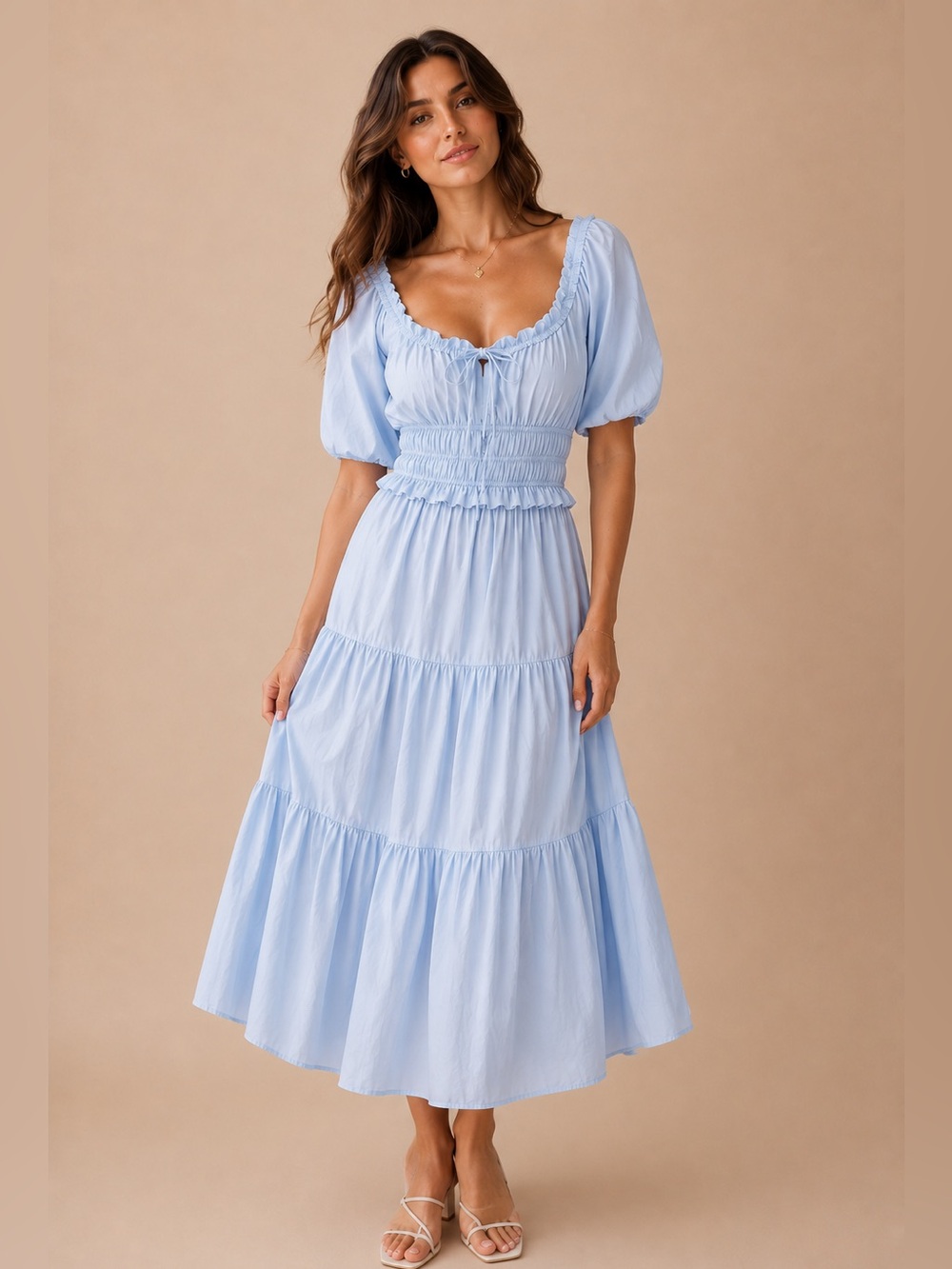 &merci Blue Cotton Milkmaid Midi Dress Cottagecore Doen Inspired M